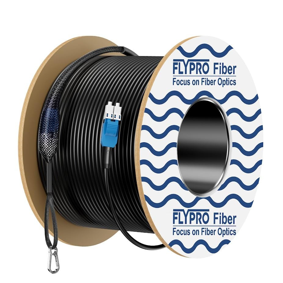 - OS2 Outdoor Armored Fiber Cable, Uniboot LC to LC Duplex Single Mode Fiber, In