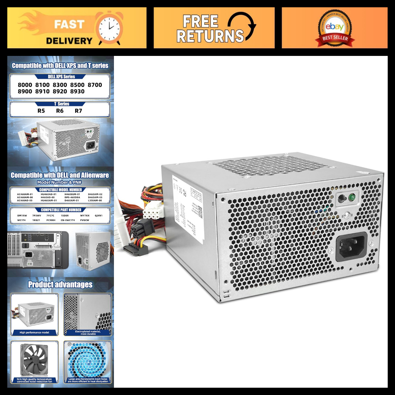 Upgraded 460W Power Supply for HU460AM-01 WC1T4 D460AM-03 - High Efficiency, Rel