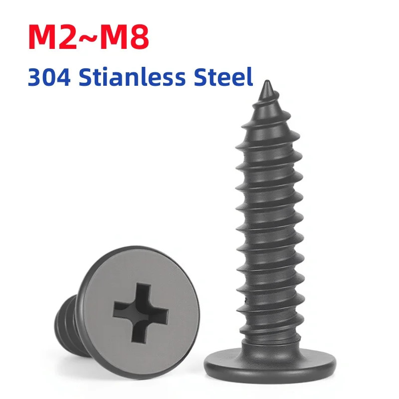 M2-M8 Black 304 Stainless Steel Phillips Ultra Thin Flat Wafer Wood Screws