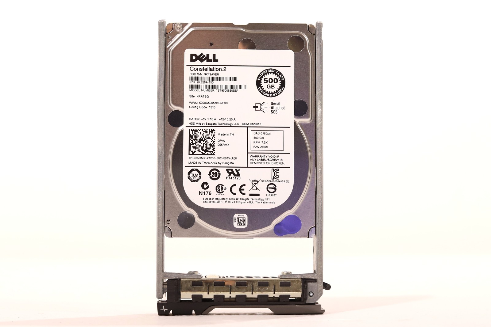 Dell ST9500620SS 500GB 2.5" 6Gb/s 7.2K RPM SAS HDD W/Caddy Dell P/N: 055RMX