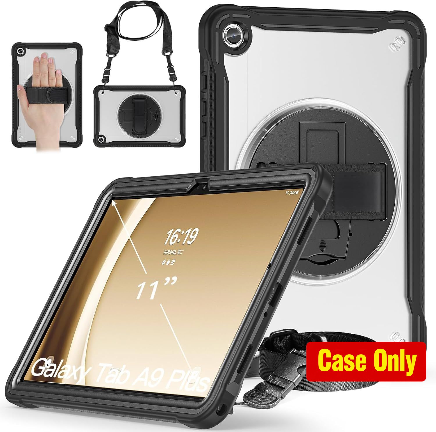 Shockproof Clear Case for 2023 Samsung Galaxy Tab A9 Plus 11-inch with Kickstand
