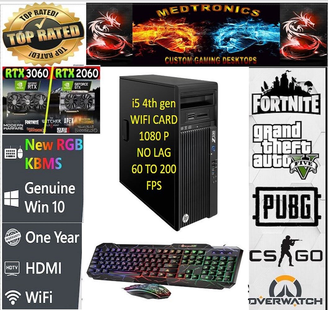 i5 CUSTOM GAMING DESKTOP HP Z230 3.6GHZ 1 TB SSD 16GB RTX 2060/2070/3060/4060 Ti
