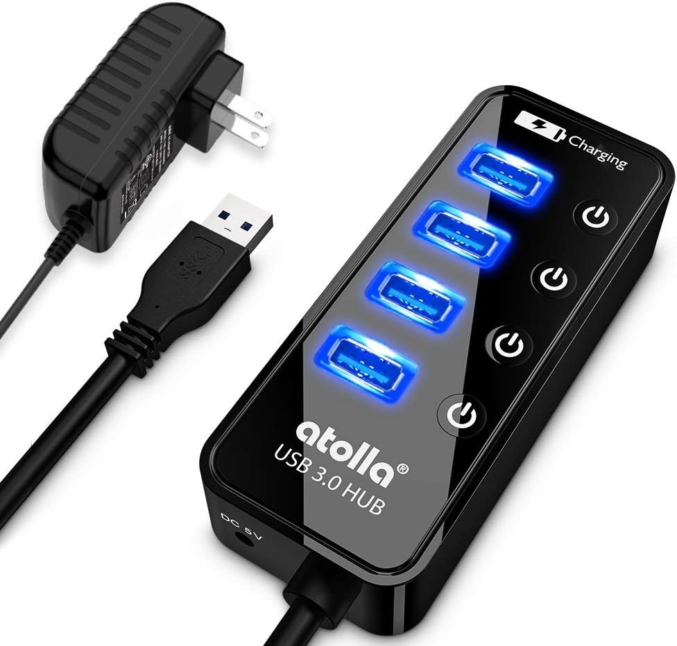 Compact 4-Port USB 3.0 Hub with Individual On/Off Switches for Easy Control