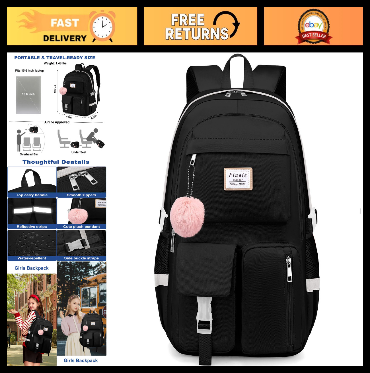 Stylish 15.6" Laptop Backpack for Teen Girls & College Students - Anti-Theft, La