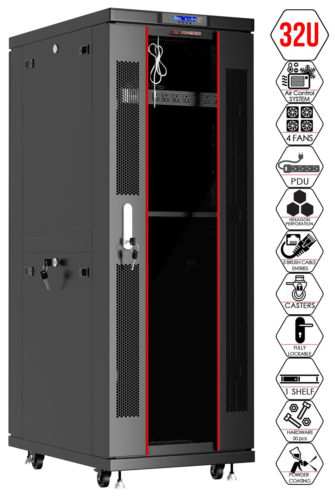 Sysracks 32U Server Rack Cabinet 32" Deep 19" Network Enclosure