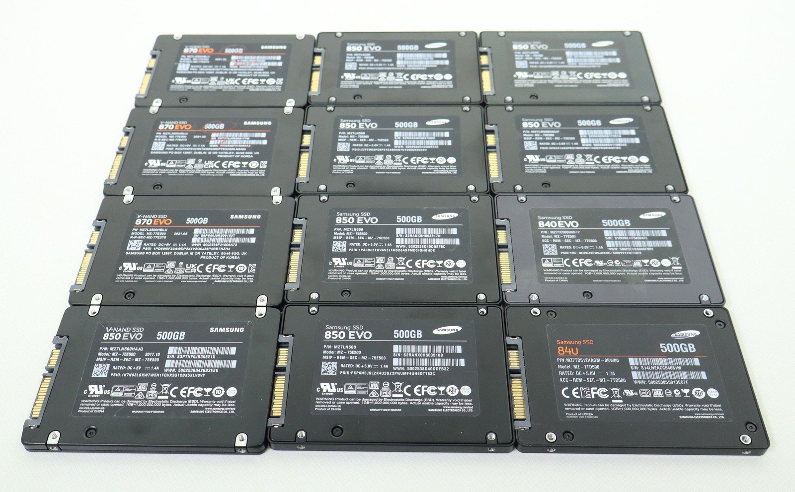 Lot of 12 Mixed Samsung 500GB 2.5" SATA SSD 840 850 870 EVO