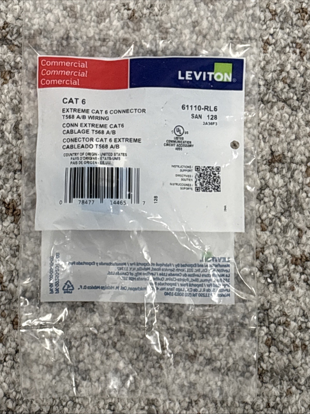 New (1) Leviton 61110-RL6 Exterme Cat 6 Quickport Jack Blue, A/B Wiring (1pk)