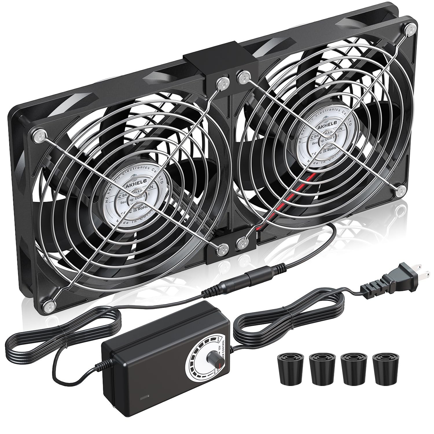 Dual 120mm/240mm Computer Fan Set with AC to DC Power Supply & Speed Controller