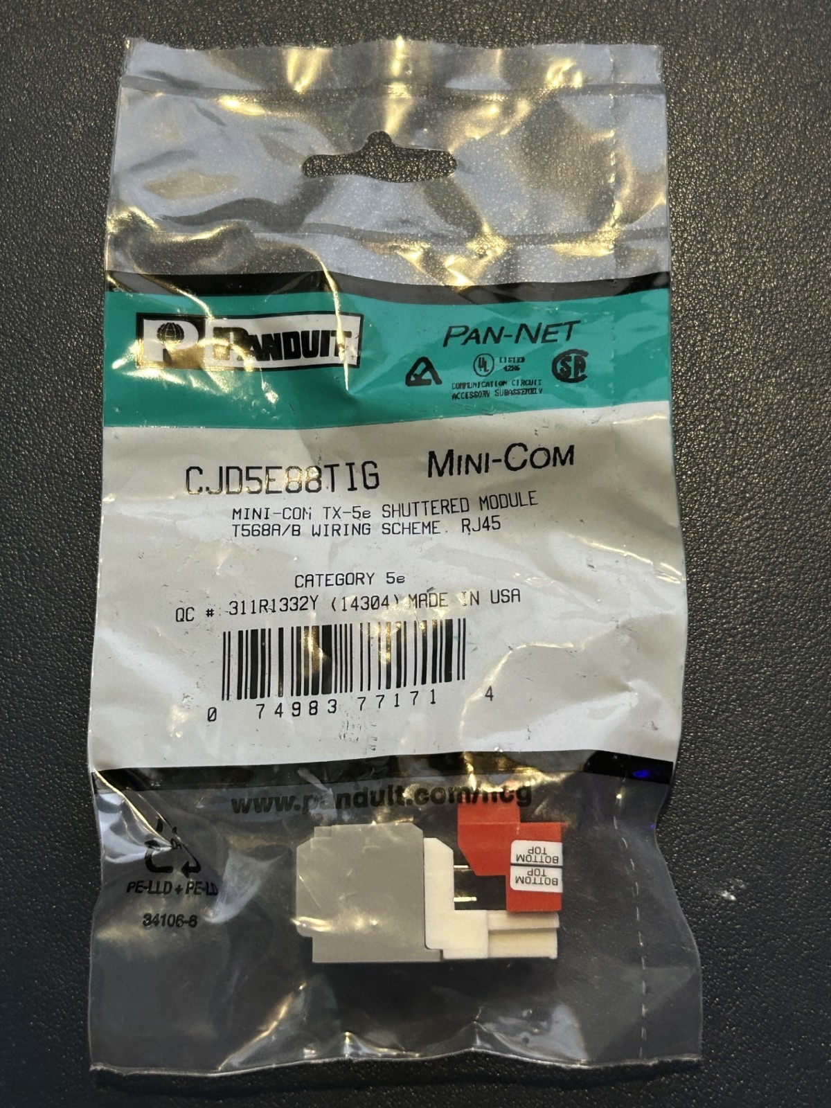 Panduit CJD5E88TIG Mini-Com Module Cat 5E