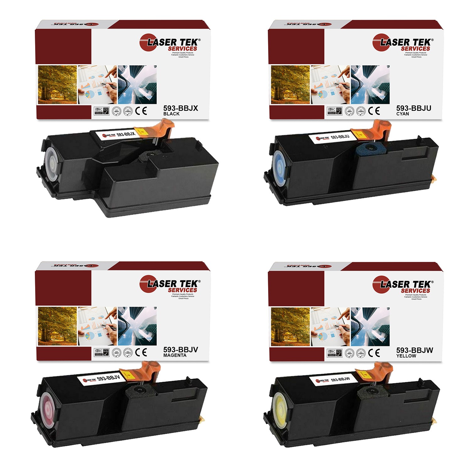 4Pk LTS E525 B C M Y Compatible for Dell Multi-Function E525w Toner Cartridge