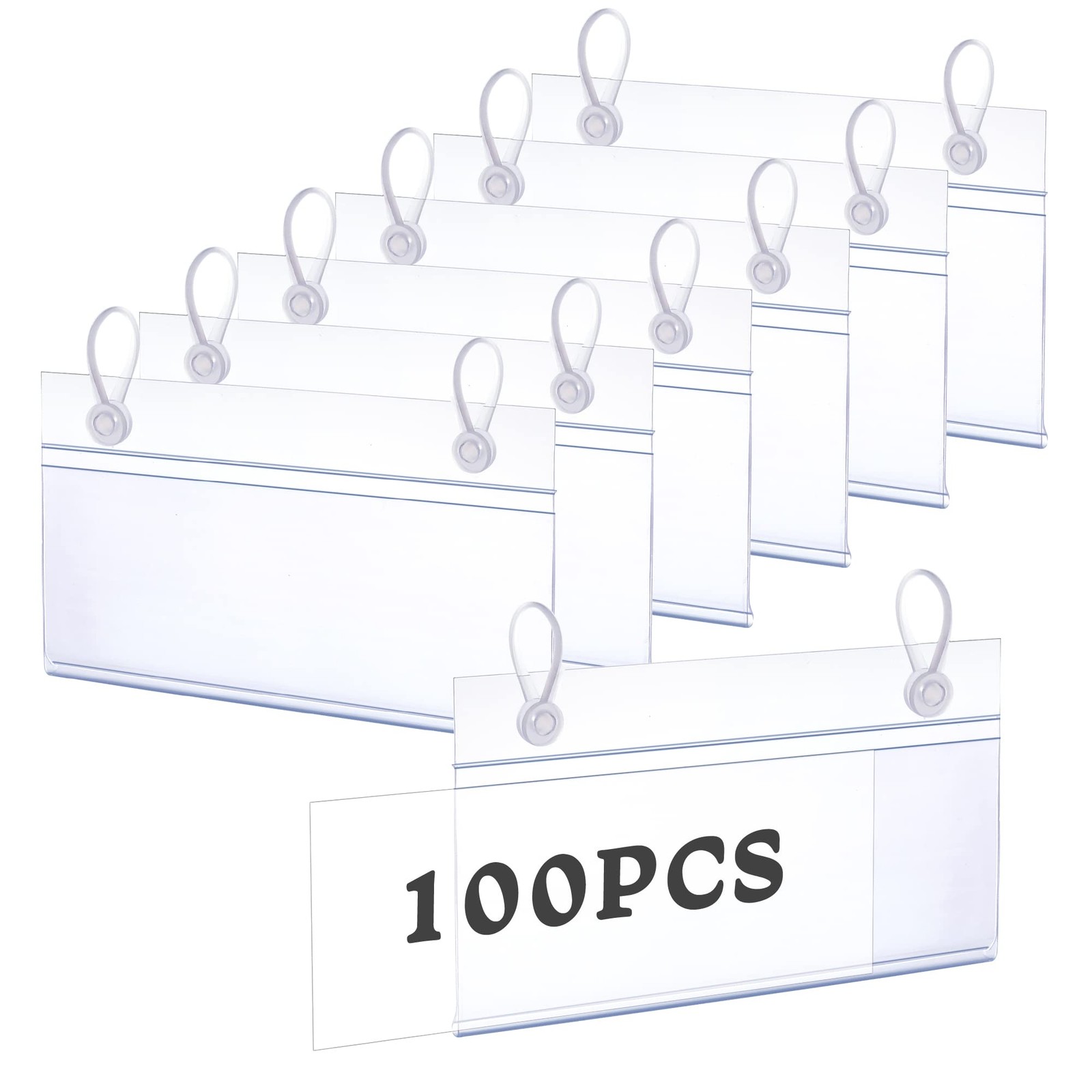 100Pcs Plastic Basket Label Holders, 3.94" x 2.24" Price Sign Wire Shelf Labe...