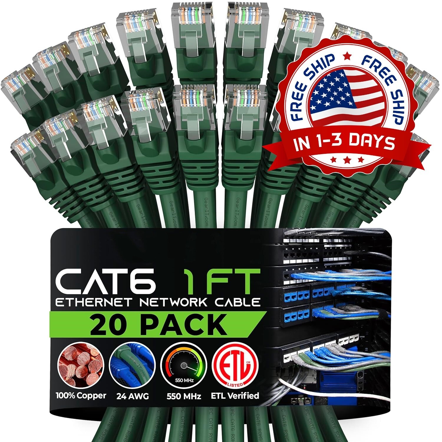 Cable de conexión Cat6, cable de conexión Cat6, cable Cat6, paquete de 20 NEW US