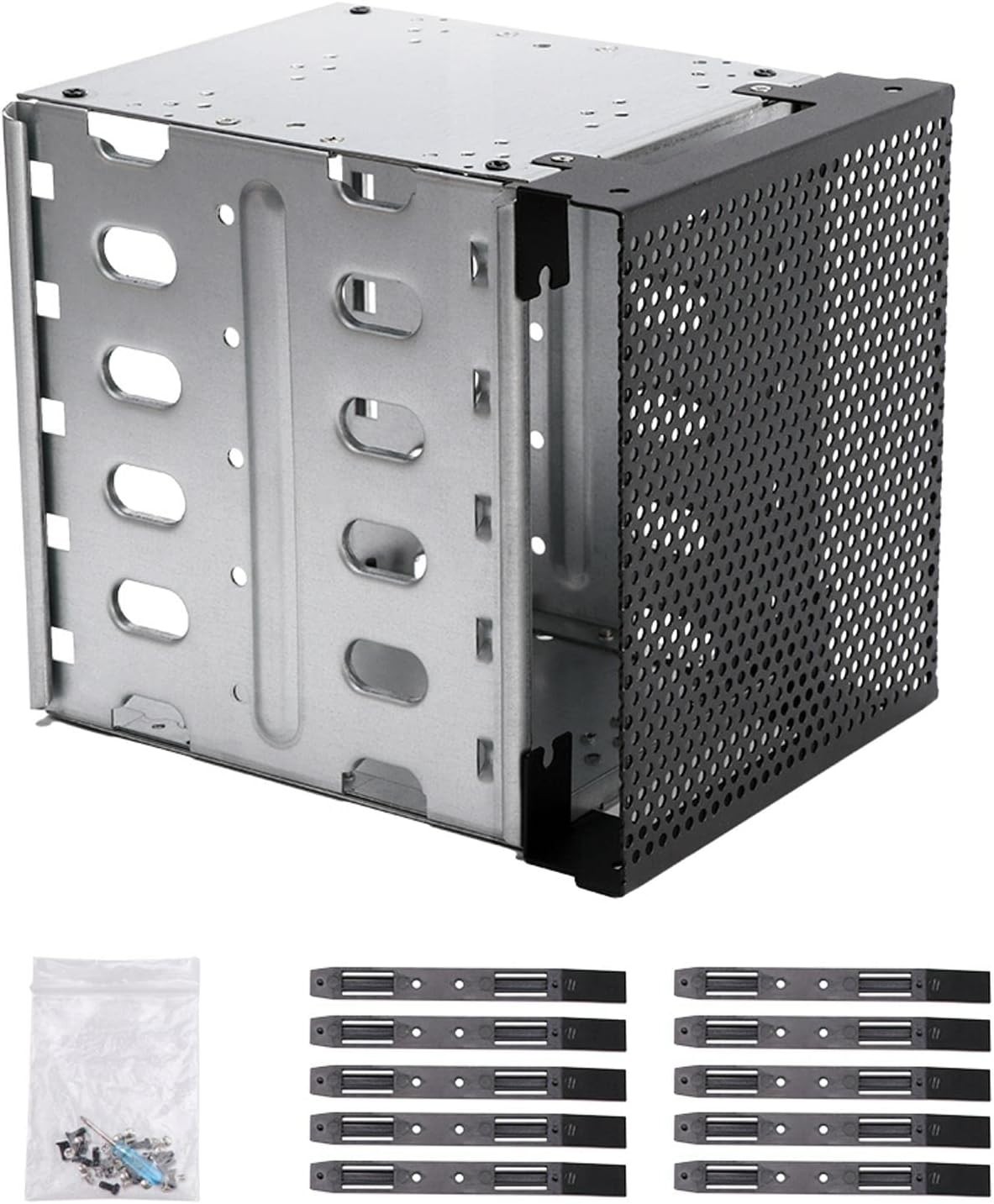 Stainless Steel Hard Drive Cage, 5.25" to 5X 3.5" SAS SATA HDD Cage for Computer