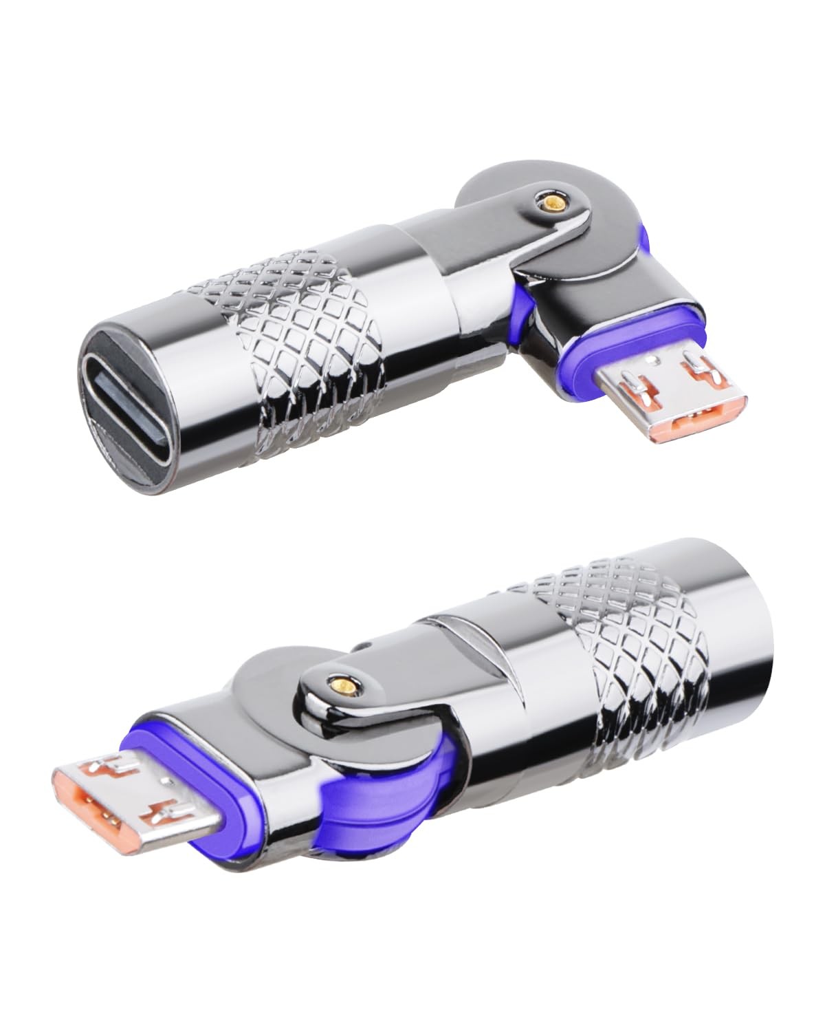 2 PCS USB C Female to Micro USB Male 180 Degree Rotating Connector Right Angle