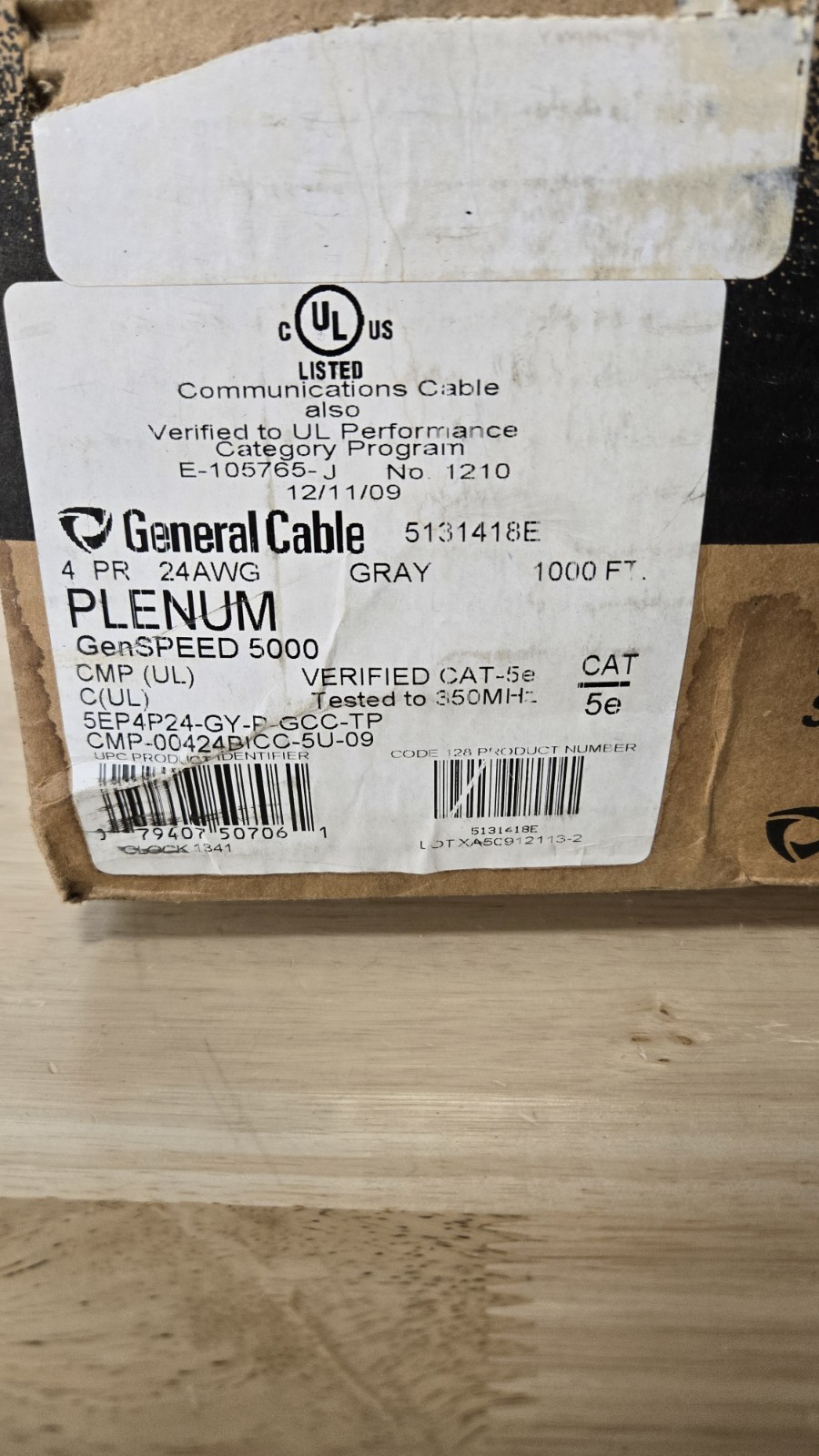 General Cable CAT 5E GenSpeed 5000 4P/24AWG  350Mhz Gray- 704 FT