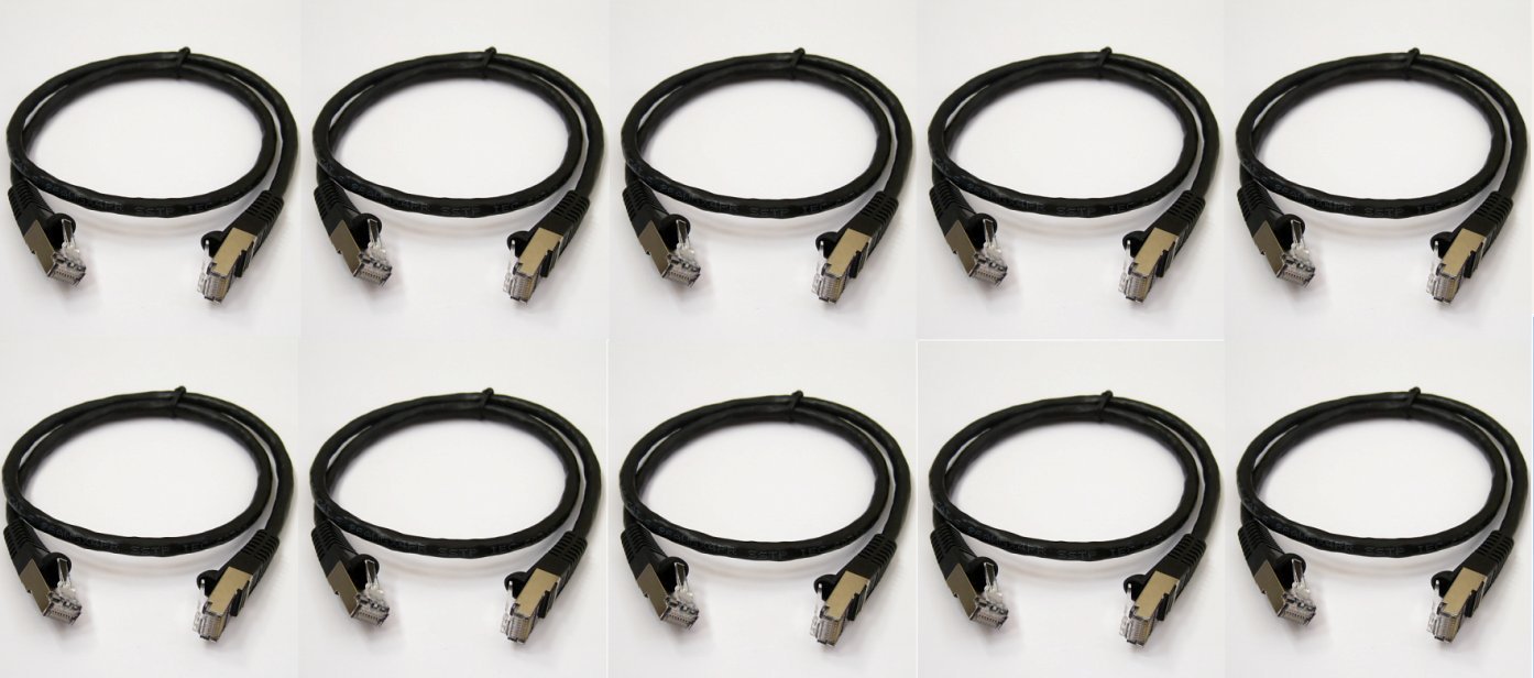 10x 2Ft CAT6 SSTP Double Shielded Gigabit Ethernet RJ45 Patch Cable Lot Black