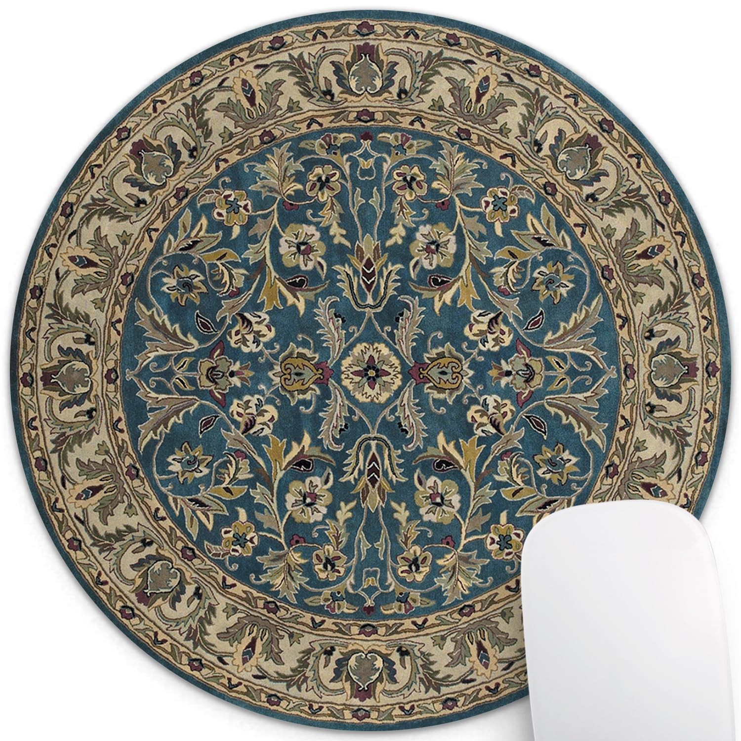 Oriental Persian Floral Round Mouse Pad, Blue and Beige Circular Desk Mat