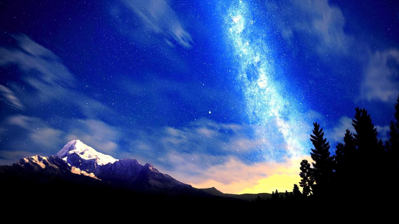Landscape universe sky dark mountains blue milky way Custom Gaming Mat Desk
