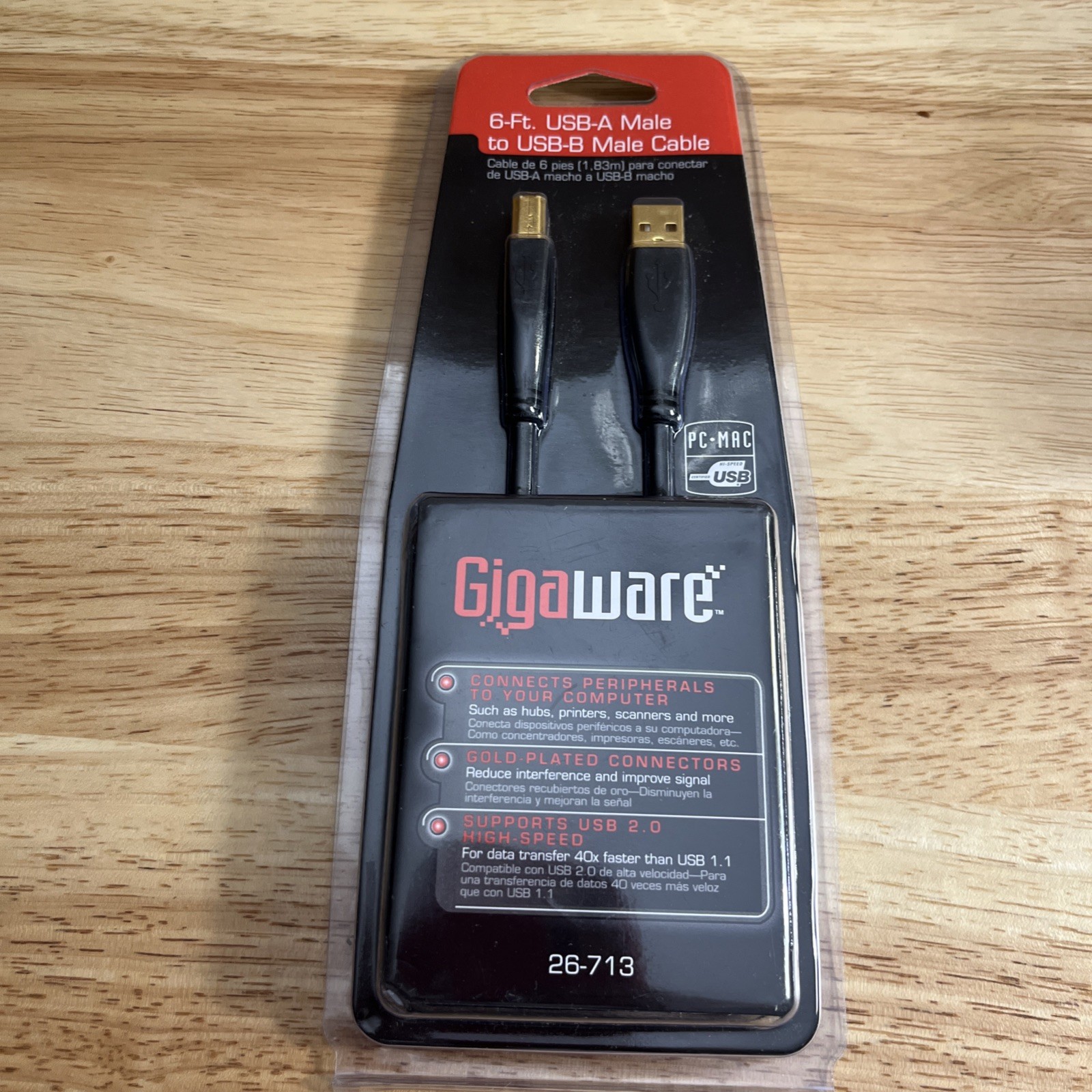Gigaware 26-713 6-Ft USB A Male To USB-B Male Cable *New & *