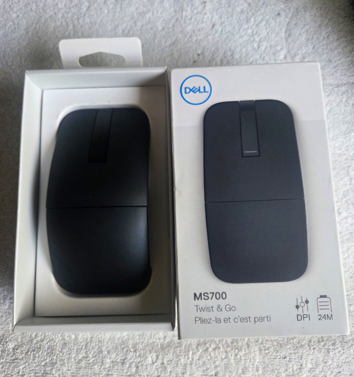 Dell MS700 Twist & Go Wireless Optical Mouse, Adjustable DPI, 2-Button, Black