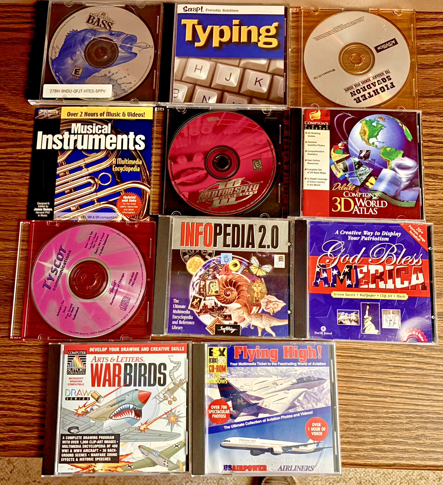 Vintage PC CD-ROM Software Lot of 11 Infopedia 3D World Atlas Typing 90s