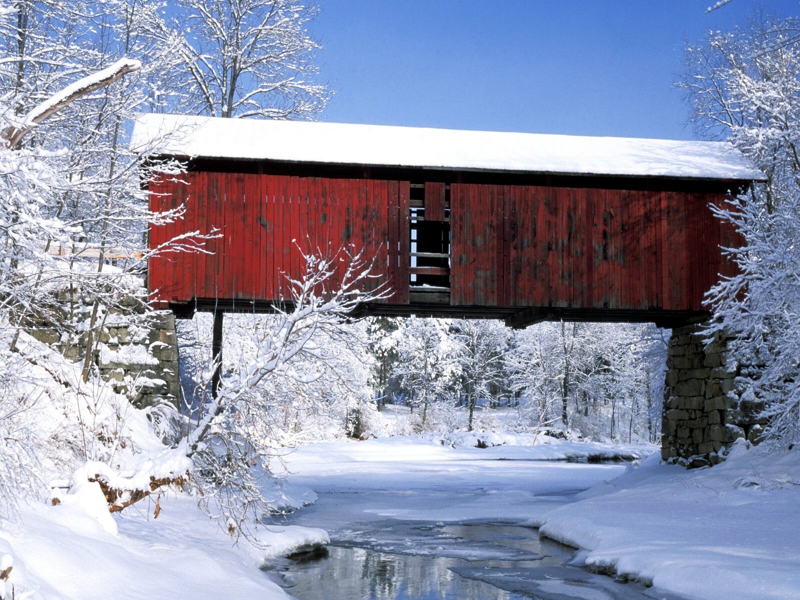 Landscape bridge river winter red white vermont usa ice Custom Gaming Mat Desk
