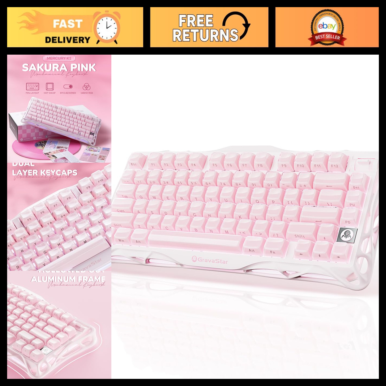 Wireless Mechanical Gaming Keyboard, RGB Backlit, 75% Compact Design, Customizab