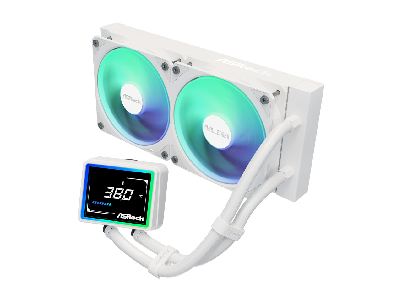 ASRock AIO Challenger White 240 Digital 27mm radiator, 3" Digital Display w/