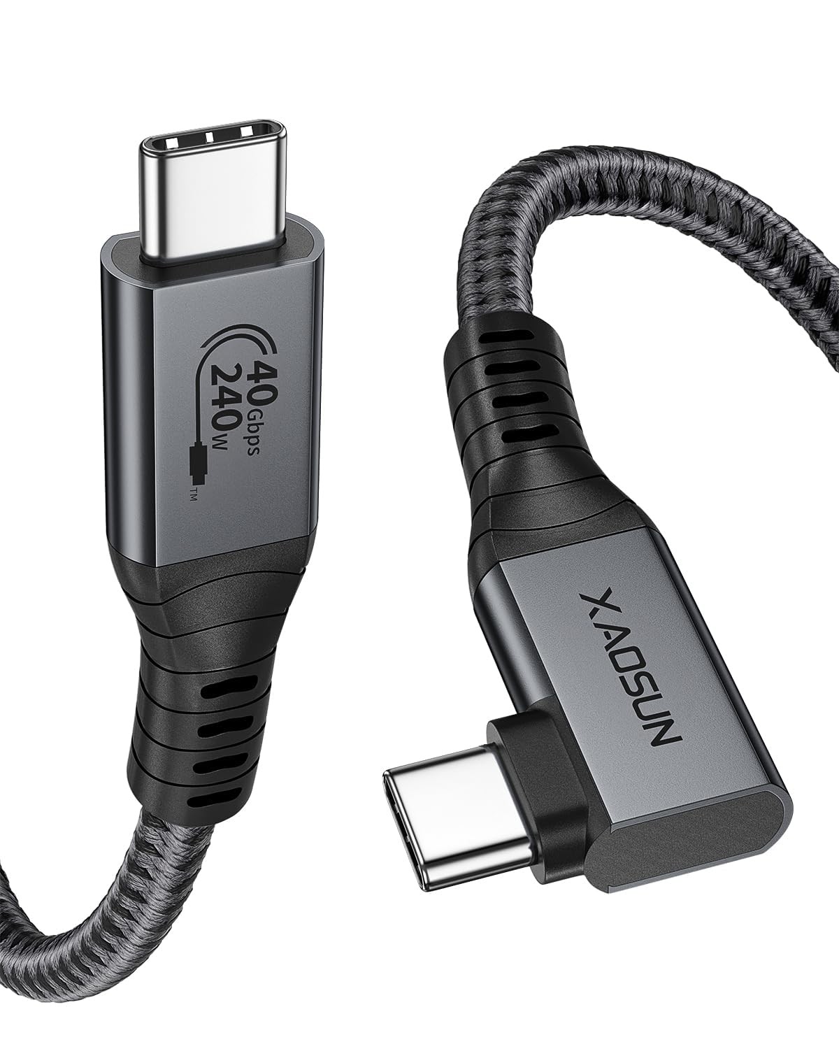XAOSUN 240W USB 4 3.3FT Right Angle Thunderbolt 4 Cable 90 Degree, 