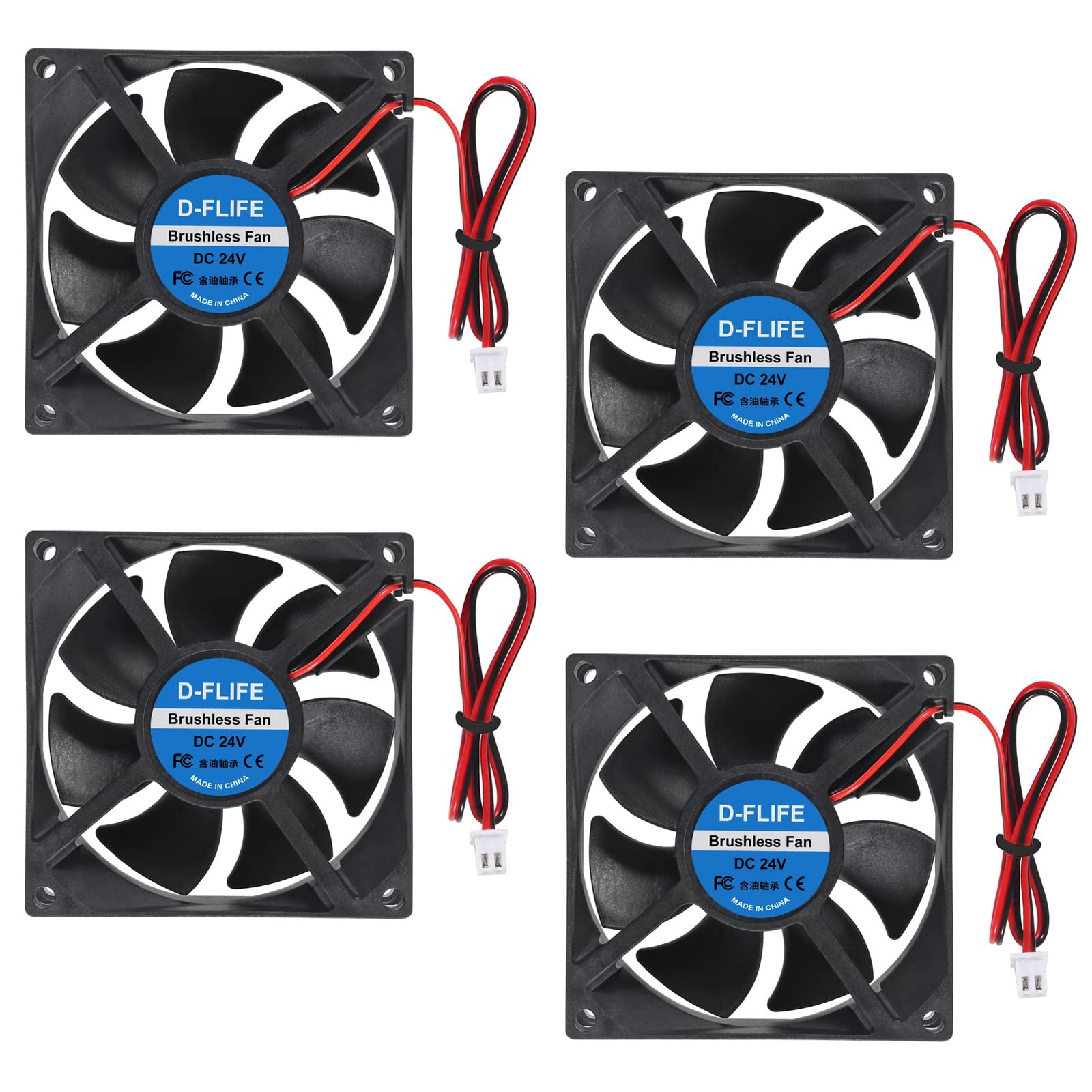 D-FLIFE 4pcs 8025 Cooling Fan 80x80x25mm DC 24V Cooler Brushless 80mm...