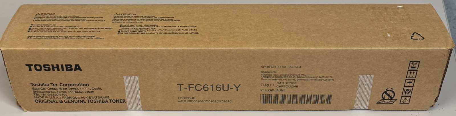 Toshiba Genuine T-FC616U Yellow Toner T-FC616U-Y OEM 5516AC 7516AC - Sealed Box