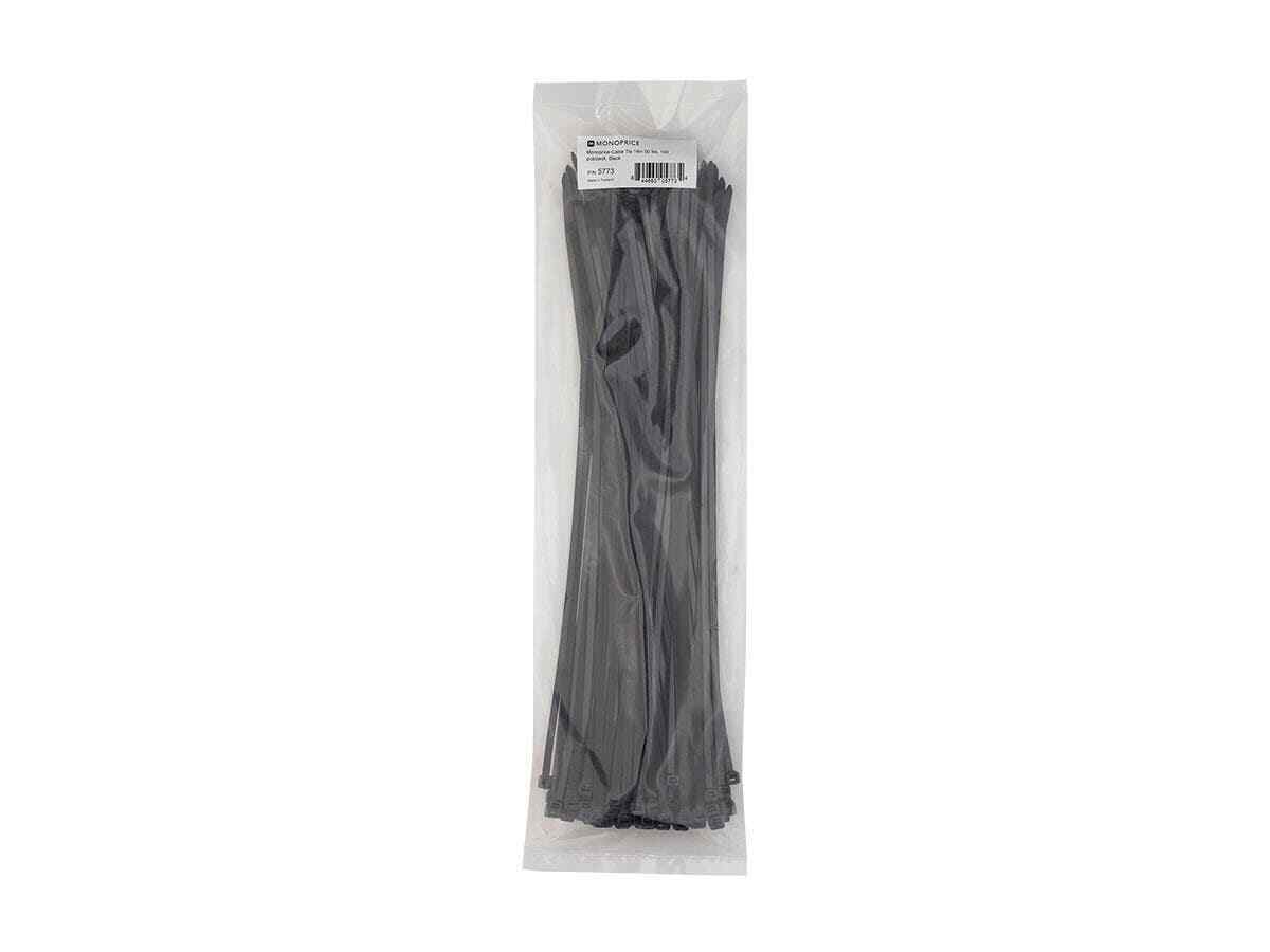 Monoprice Cable Tie 14in 50 lbs, 100 pcs/pack, Black - new