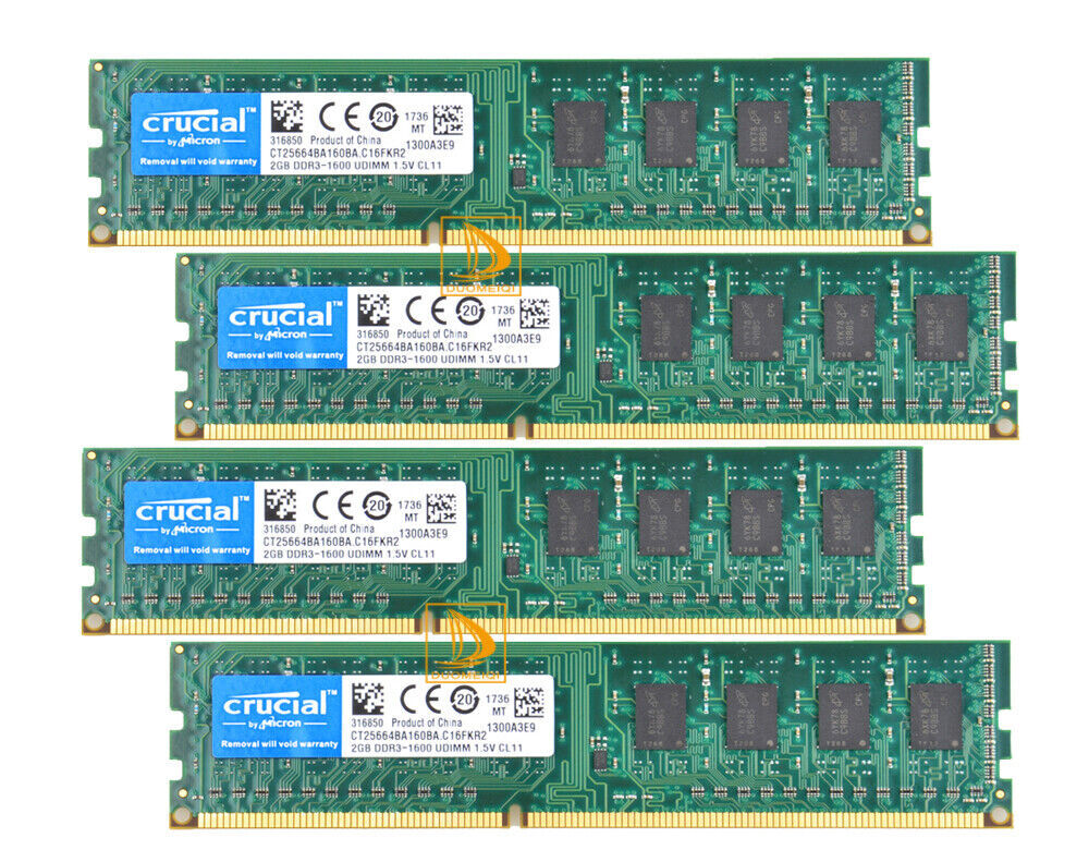 Crucial 8 GB DDR3 RAM 4X 2 GB 2Rx8 PC3-12800 1600MHZ 240PIN DIMM Desktop Memory-