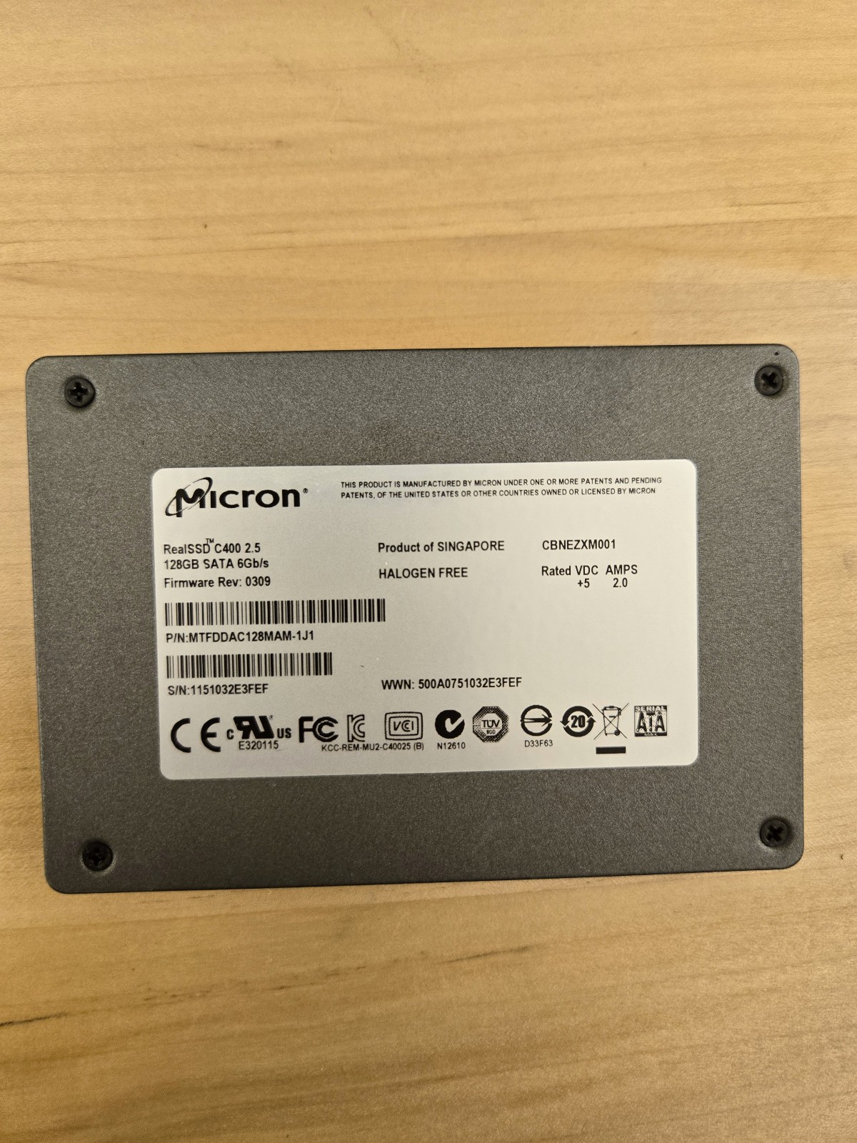 Micron RealSSD C400 128GB 2.5" SATA III Internal SSD 6Gb/s MTFDDAC128MAM-1J1
