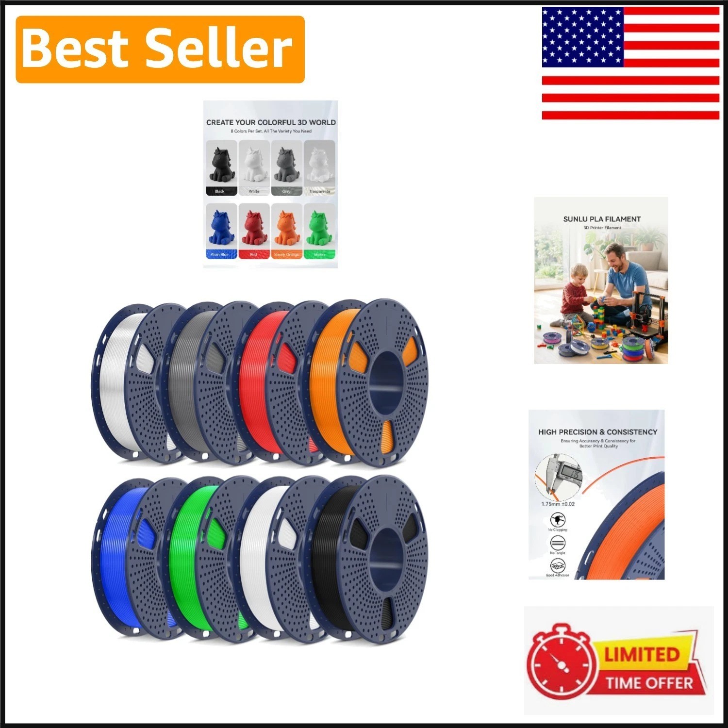 Eco-Friendly Multicolor PLA Filament 250g Bundle - Perfect for Small Prints