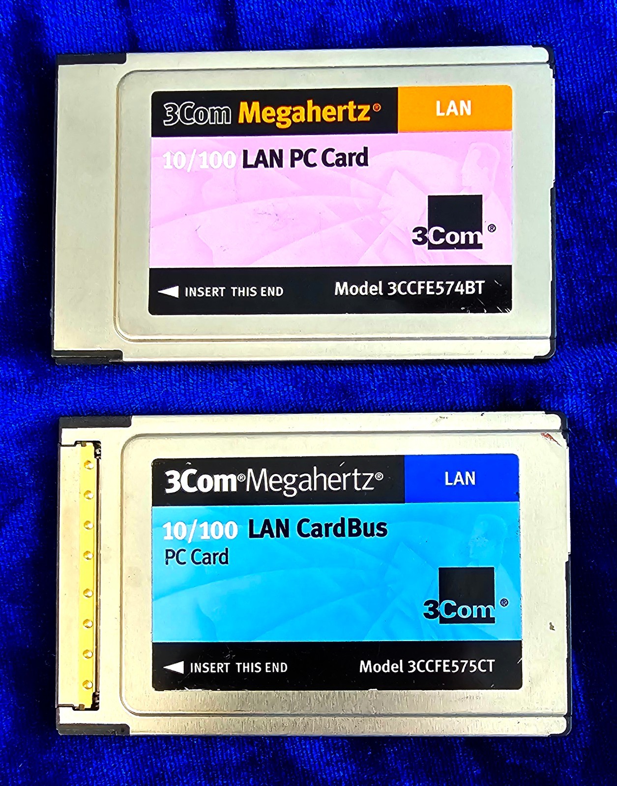 Lot of 2 3Com Megahertz 10/100 LAN PC Card 3CCFE574BT and 3CCFE575CT (No Dongle)