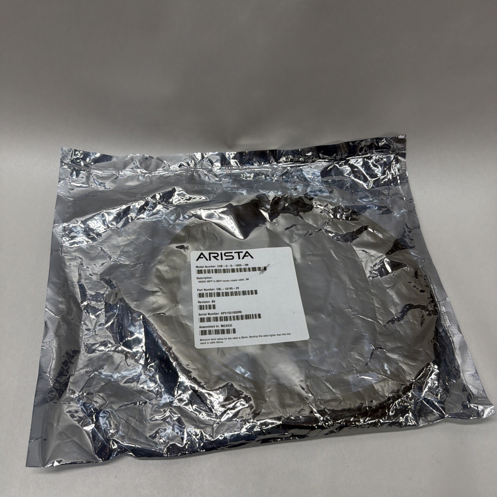 NEW SEALED Arista CAB-Q-Q-100G-3M 100GbE QSFP28 to QSFP28 Twinax Copper Cable 3M