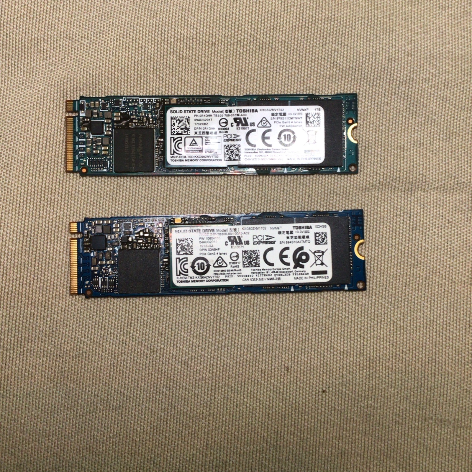 Toshiba 1TB Kioxia NVMe Gen3 x4 M.2 SSD 2280mm X2 Units Wiped