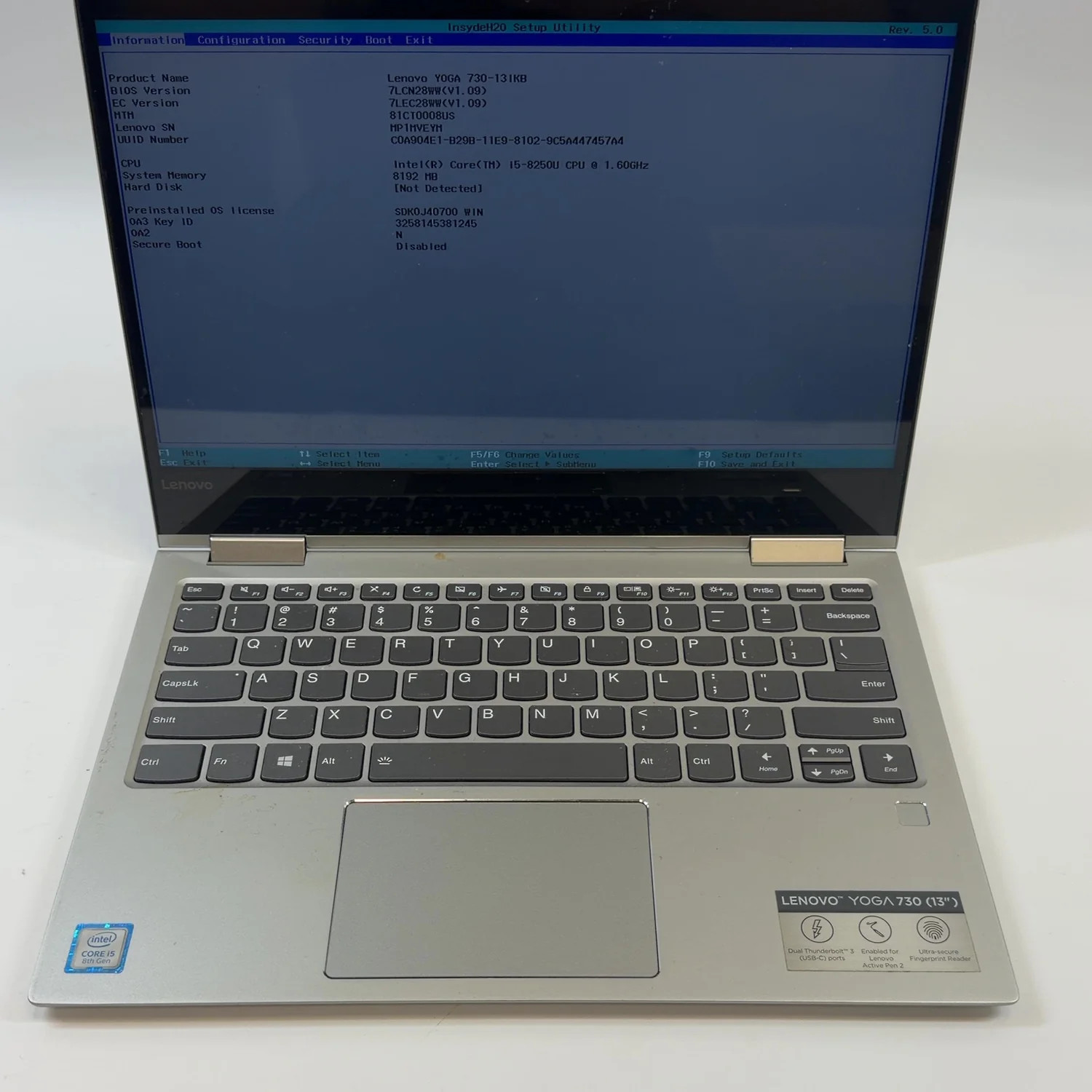 Lenovo Yoga 730 13ikb 13.3" i5-8250U 1.6GHz 8GB RAM 256GB SSD