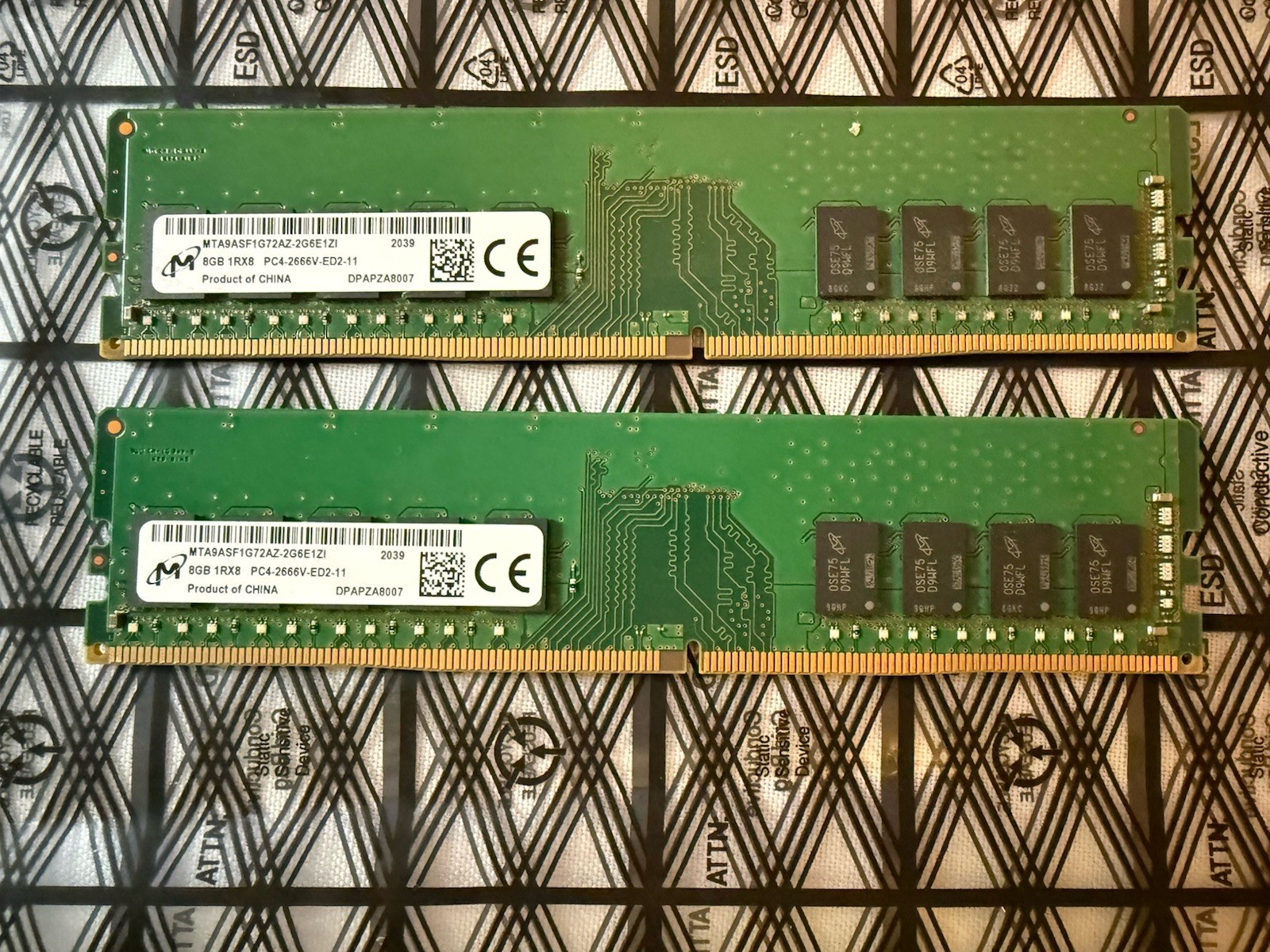 2X Micron 8GB PC4-21300 DDR4 2666V ECC Memory MTA9ASF1G72AZ-2G6E121  Total 16GB