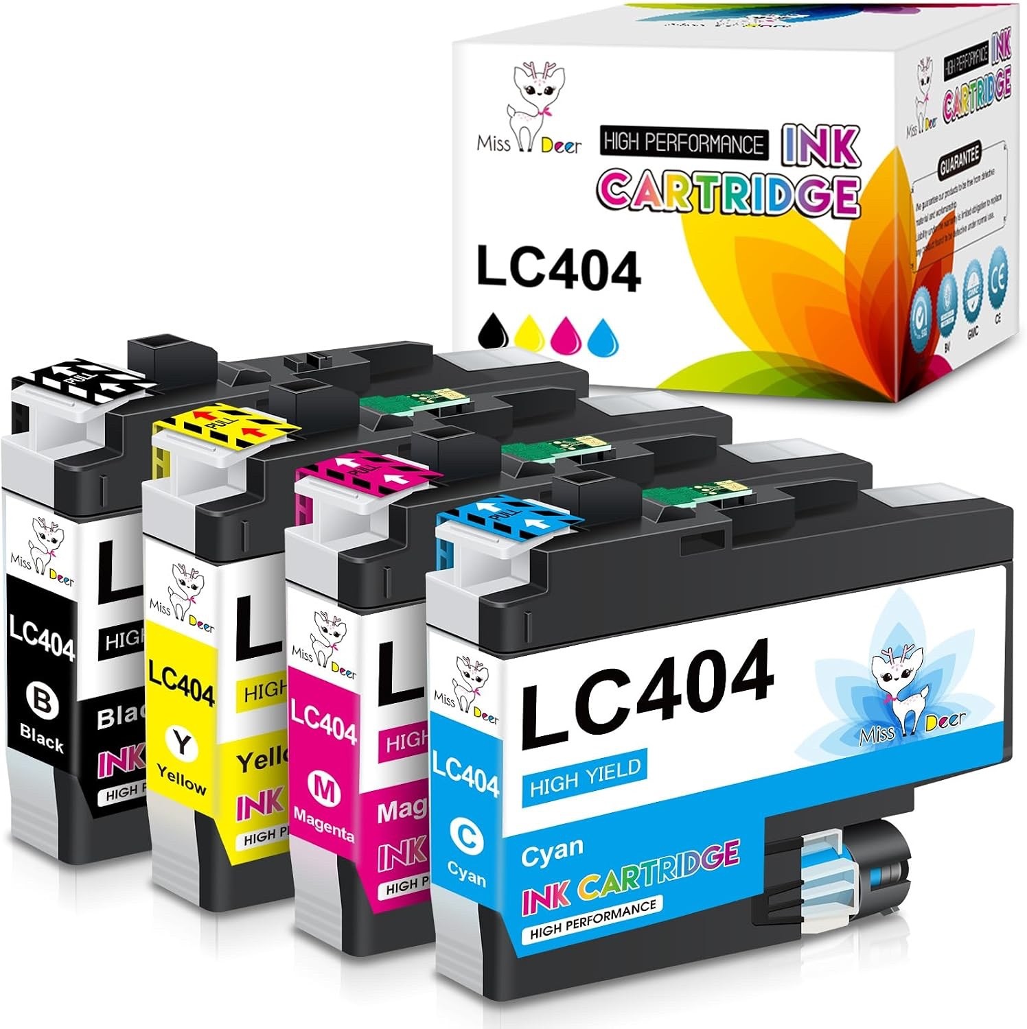 Miss Deer LC404 Ink Cartridges BK/C/M/Y Compatible Replacement for Brother LC404