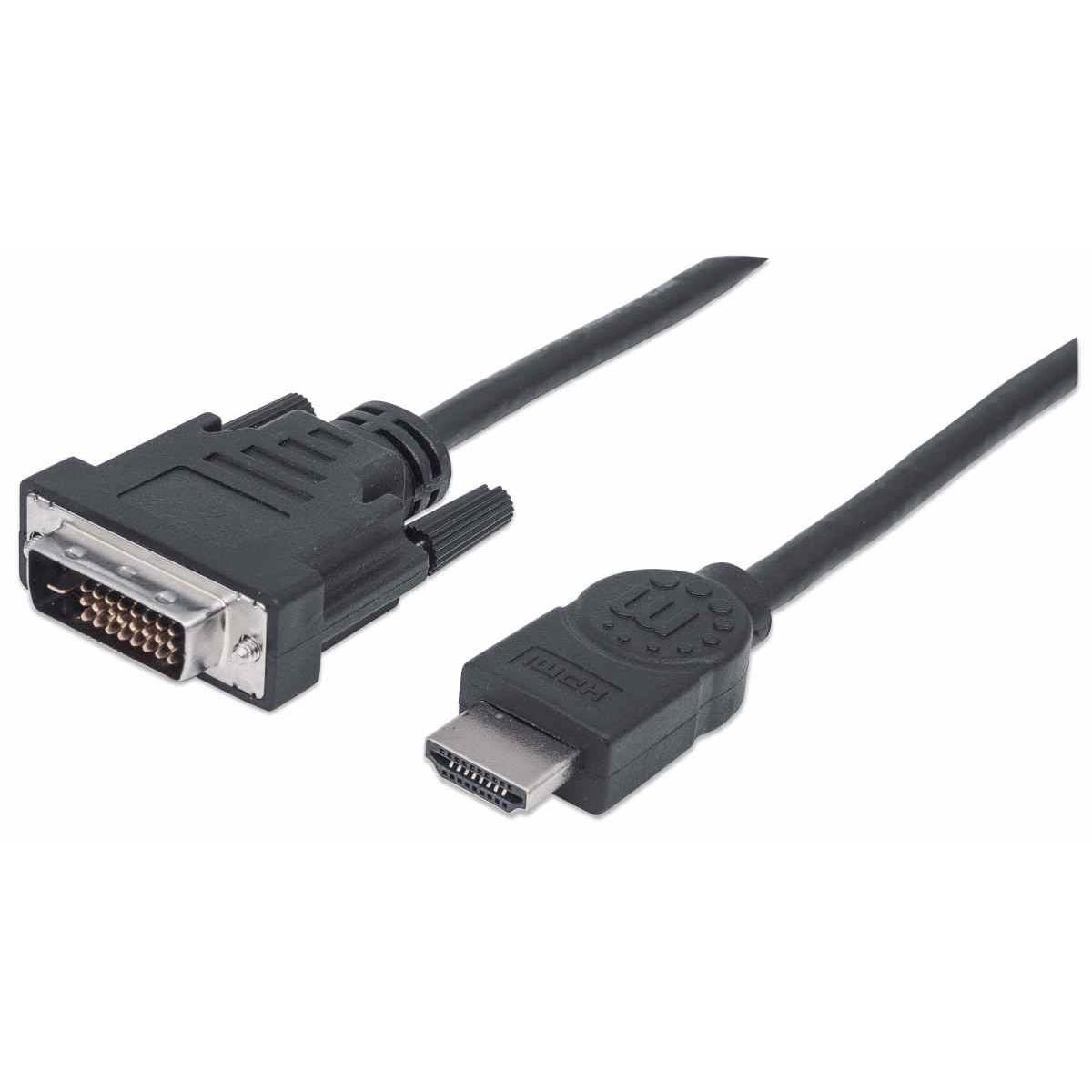 Manhattan HDMI to DVI-D 24+1 Cable, 2m, Male to Male, Black, Equivalent to Start