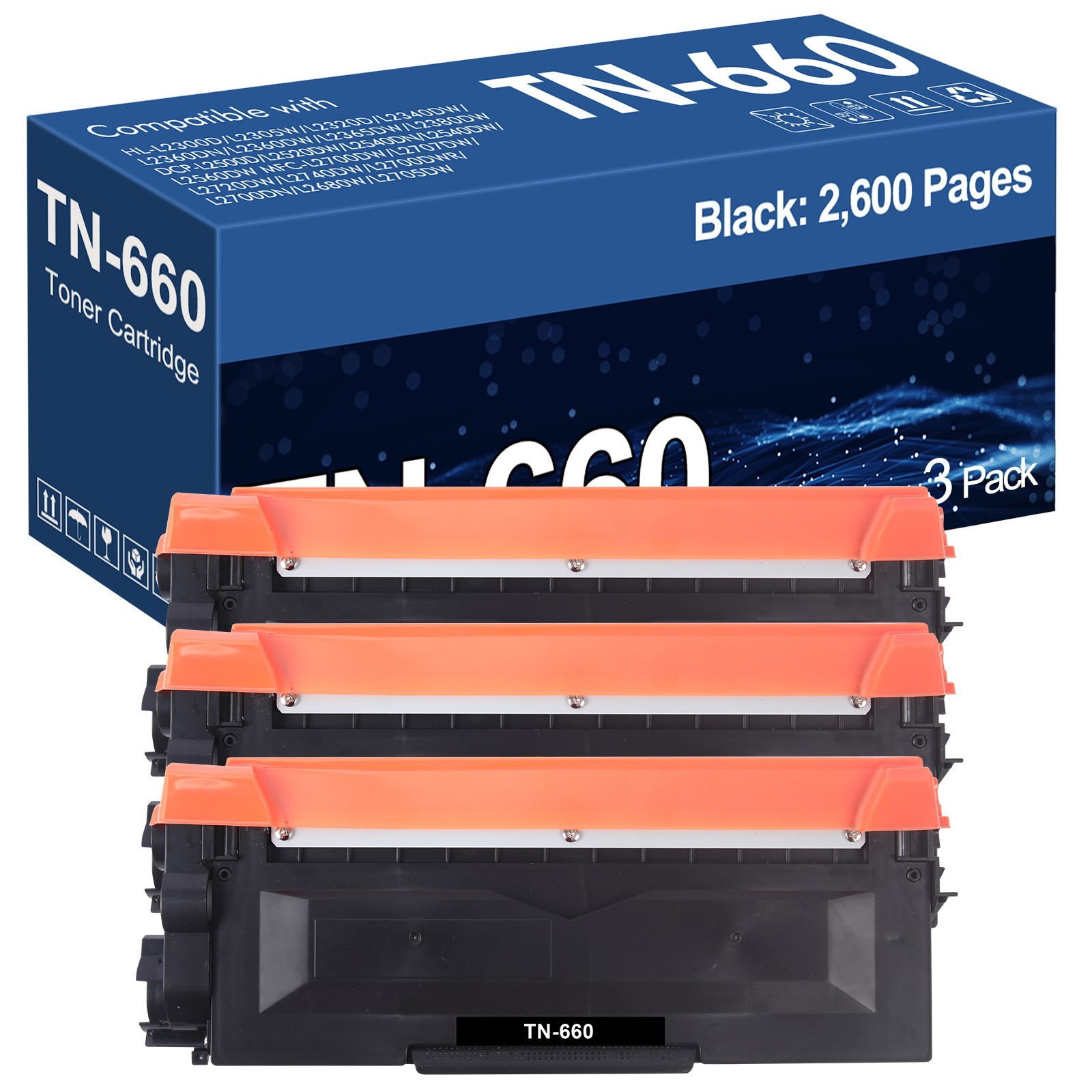 3Pack TN660 TN 630 Toner Cartridge for Brother MFC-L2740DW HL-L2300D HL-L2340DW