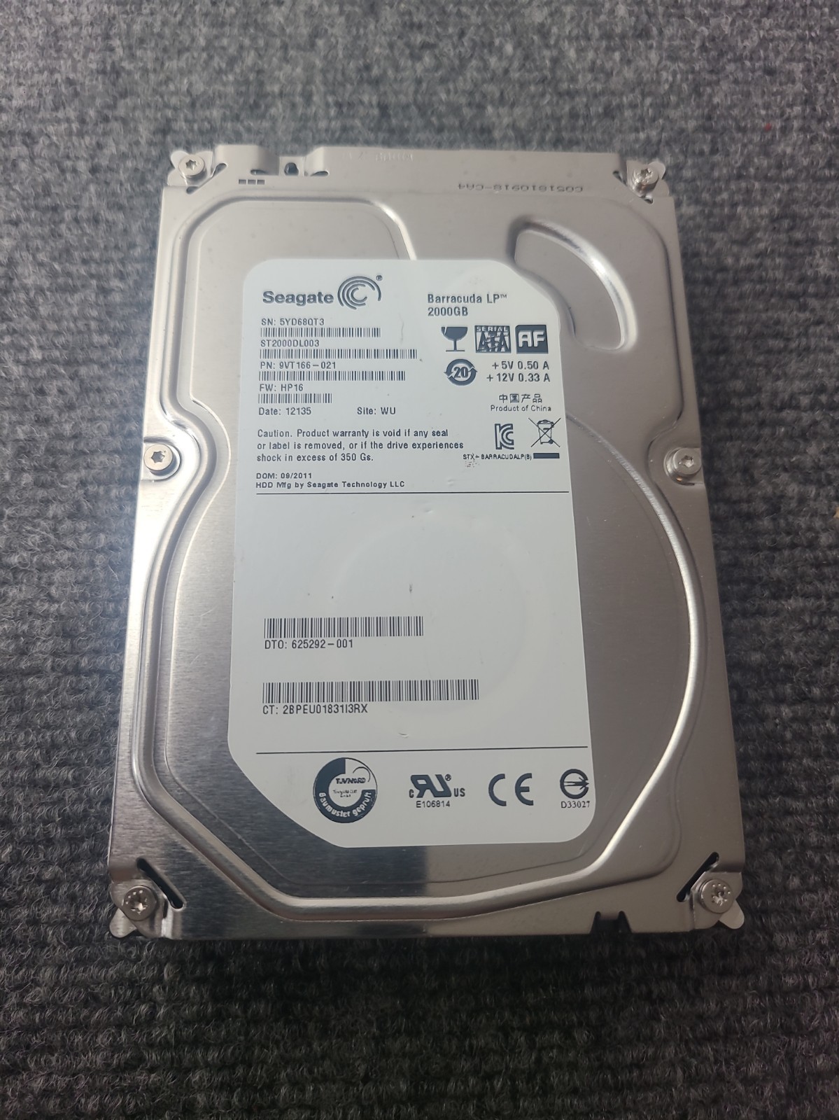 Seagate Barracuda 2TB 3.5" Internal Hard Drive ST2000DL003 (Tested & Working)