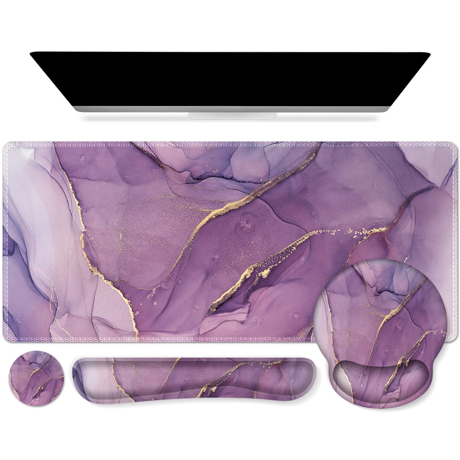 iCasso Purple Ergonomic Large Mouse Pad with Wrist Large, 1-Purple Marble