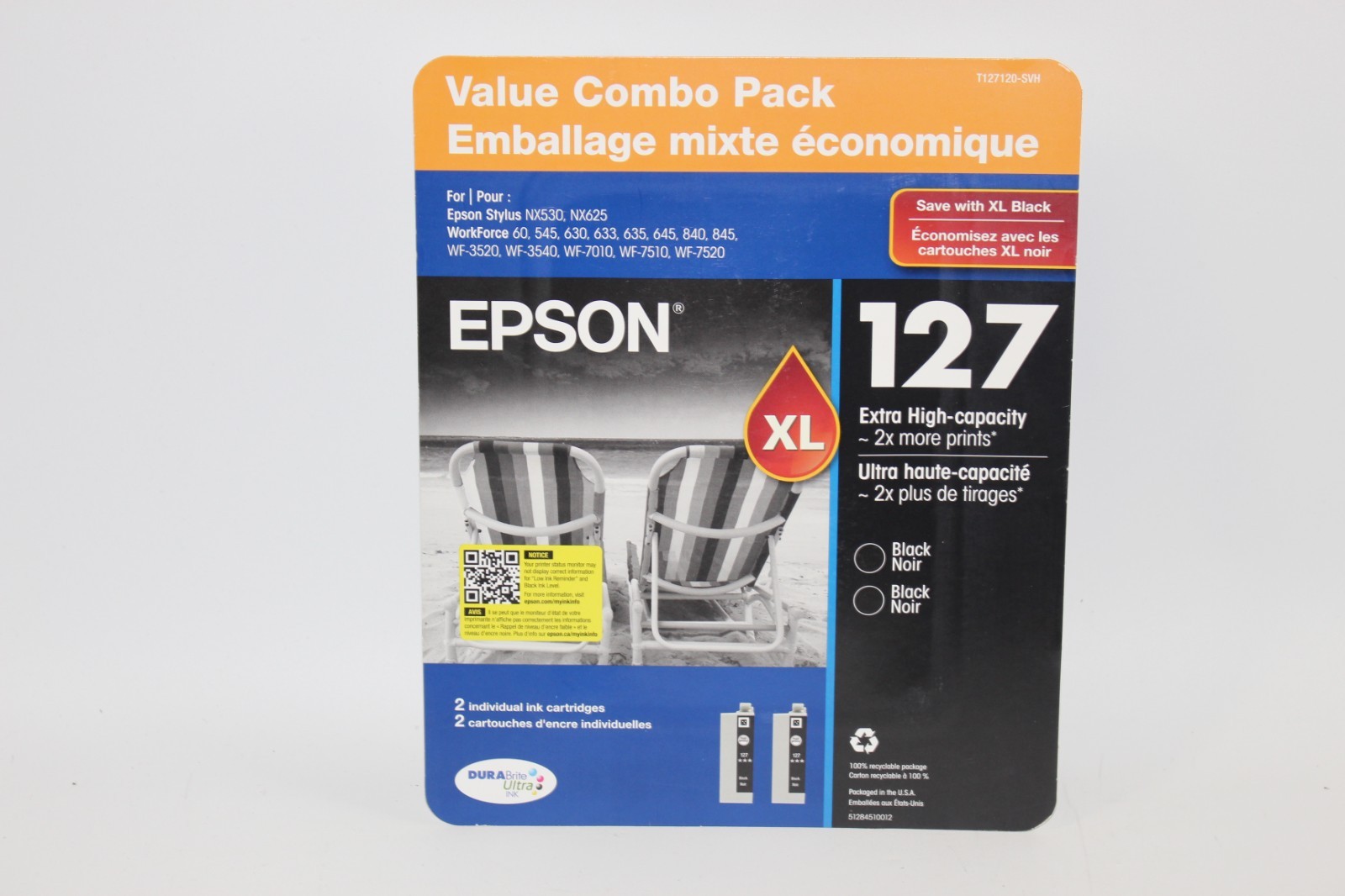 EPSON 127 XL BLACK 2-PACK CARTRIDGES 07/2028+ T127120-SVH