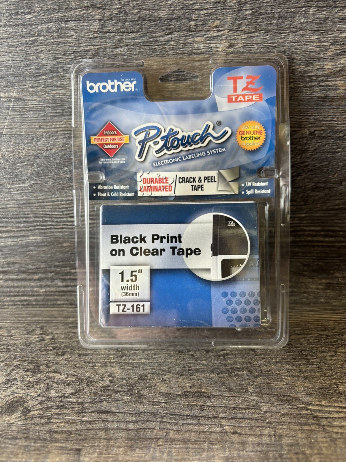 Brother TZ161 TZe161 36mm 1.5" inch black on clear TZ tape PT3600 PT9600 PT9400