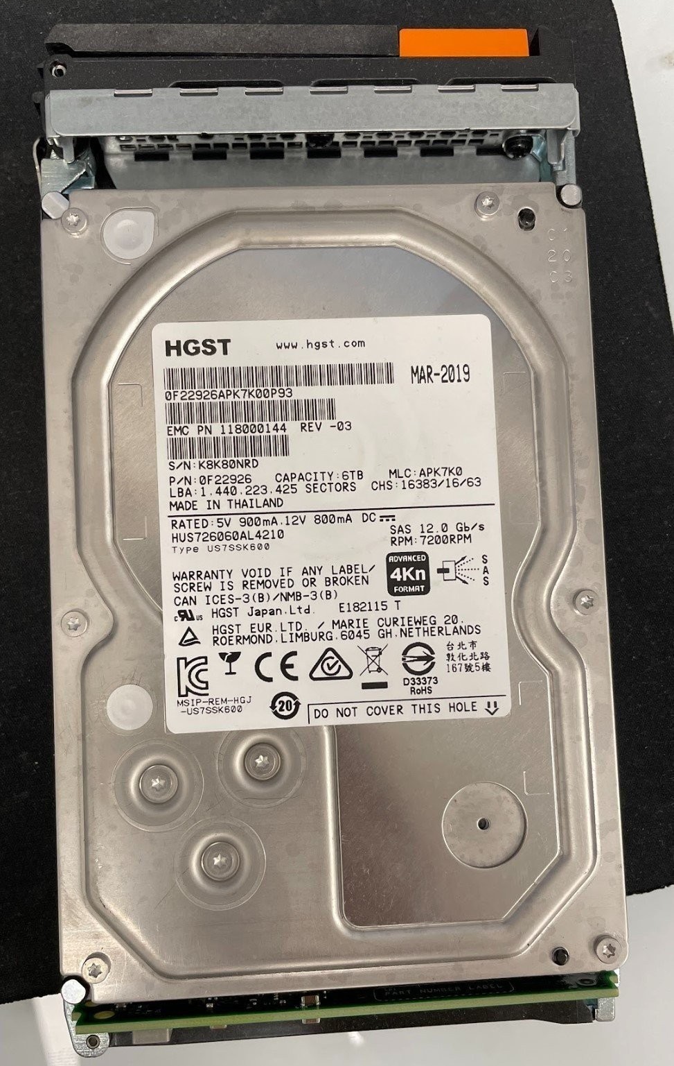 HGST 6TB 7.2K RPM 6/12 Gbps NL SAS 3.5" EMC 118000144 US7SSK600 HDD 005052437