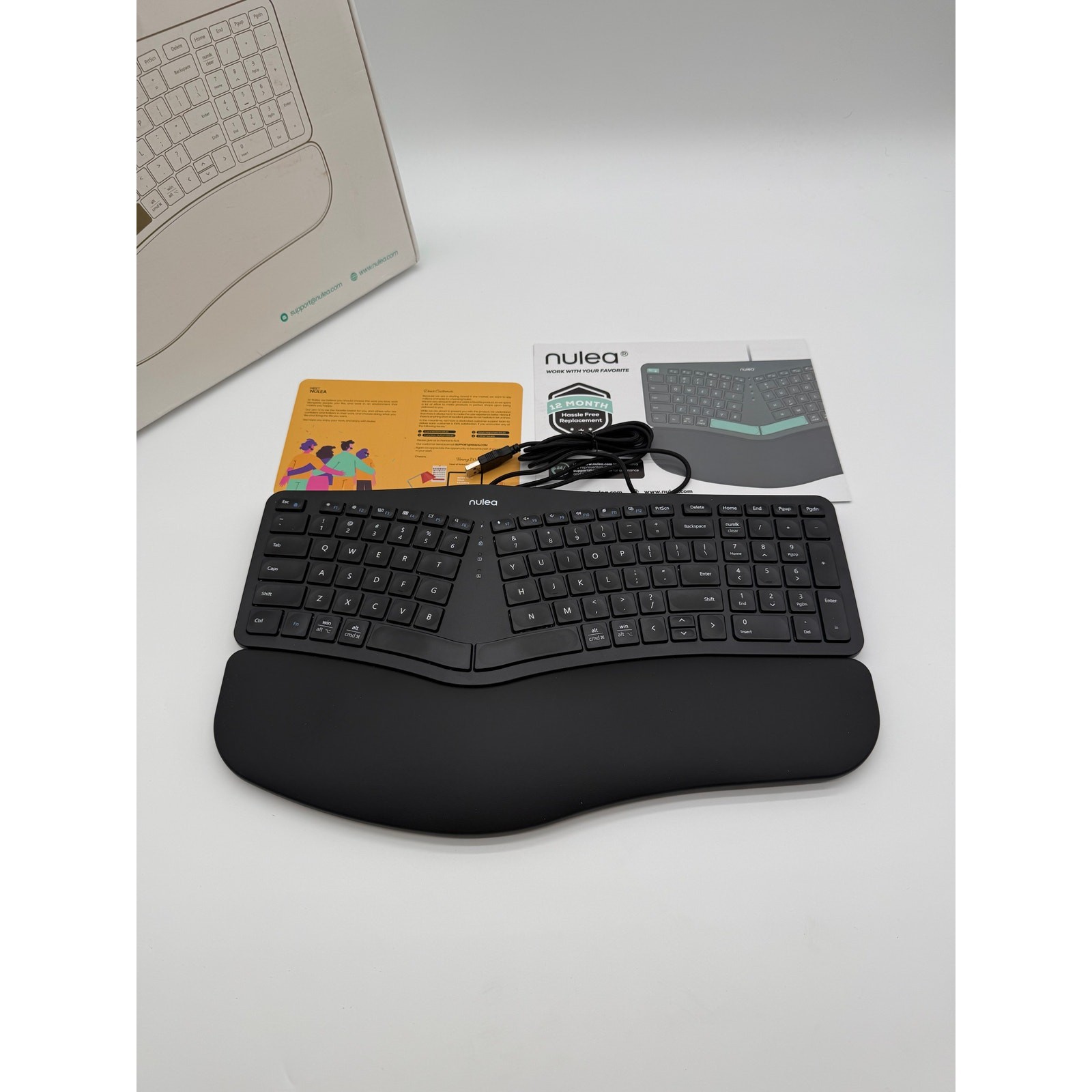 Nulea RT05C Wired Ergonomic Split USB Keyboard Wrist Rest Black