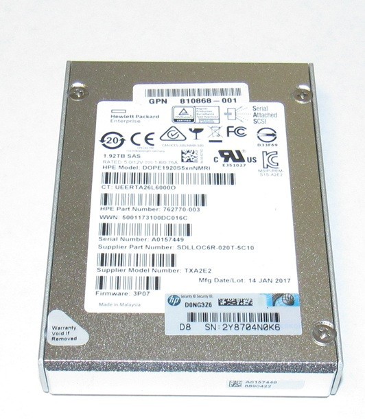 HPE SanDisk 1.92TB 2.5" Enterprise SAS SSD 12Gbps SDLLOC6R-020T-5C10 512K format